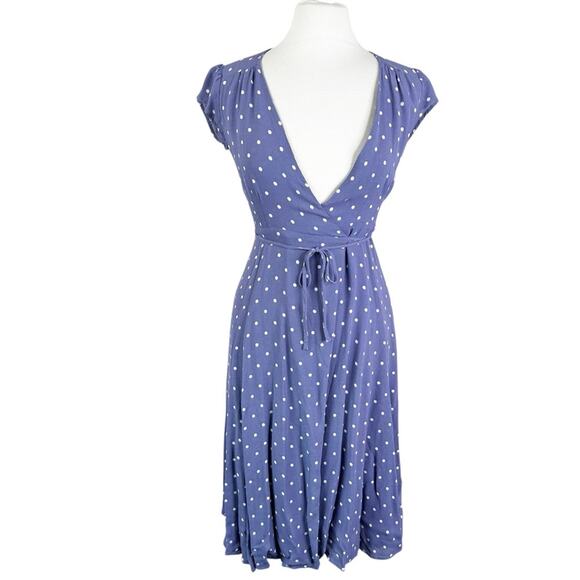 Reformation Carina Wrap Midi Dress Womens XS Purple White Polka Dot - Picture 2 of 8